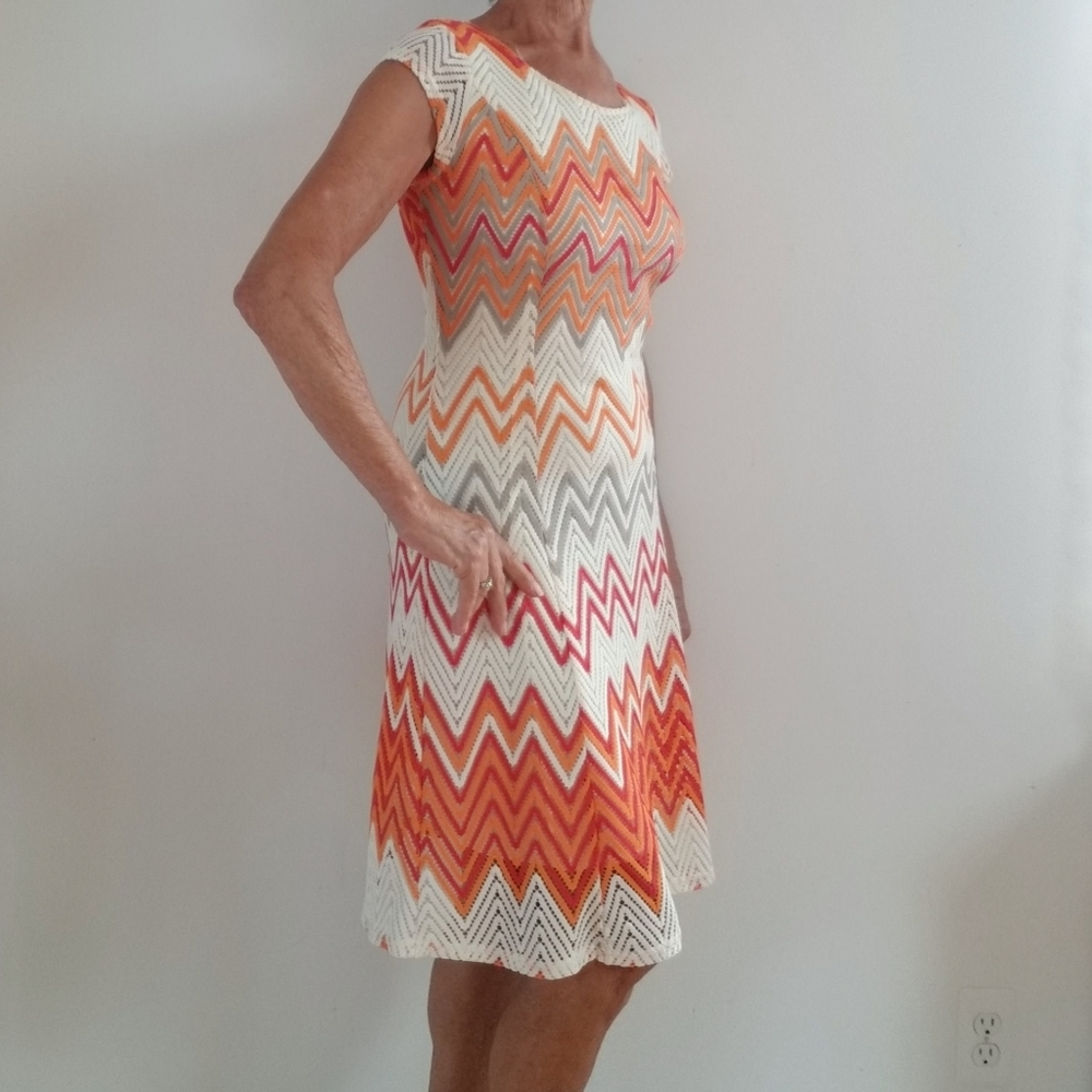 Sharagano Chevron Cap Sleeve Open Knit Dress, Size 4